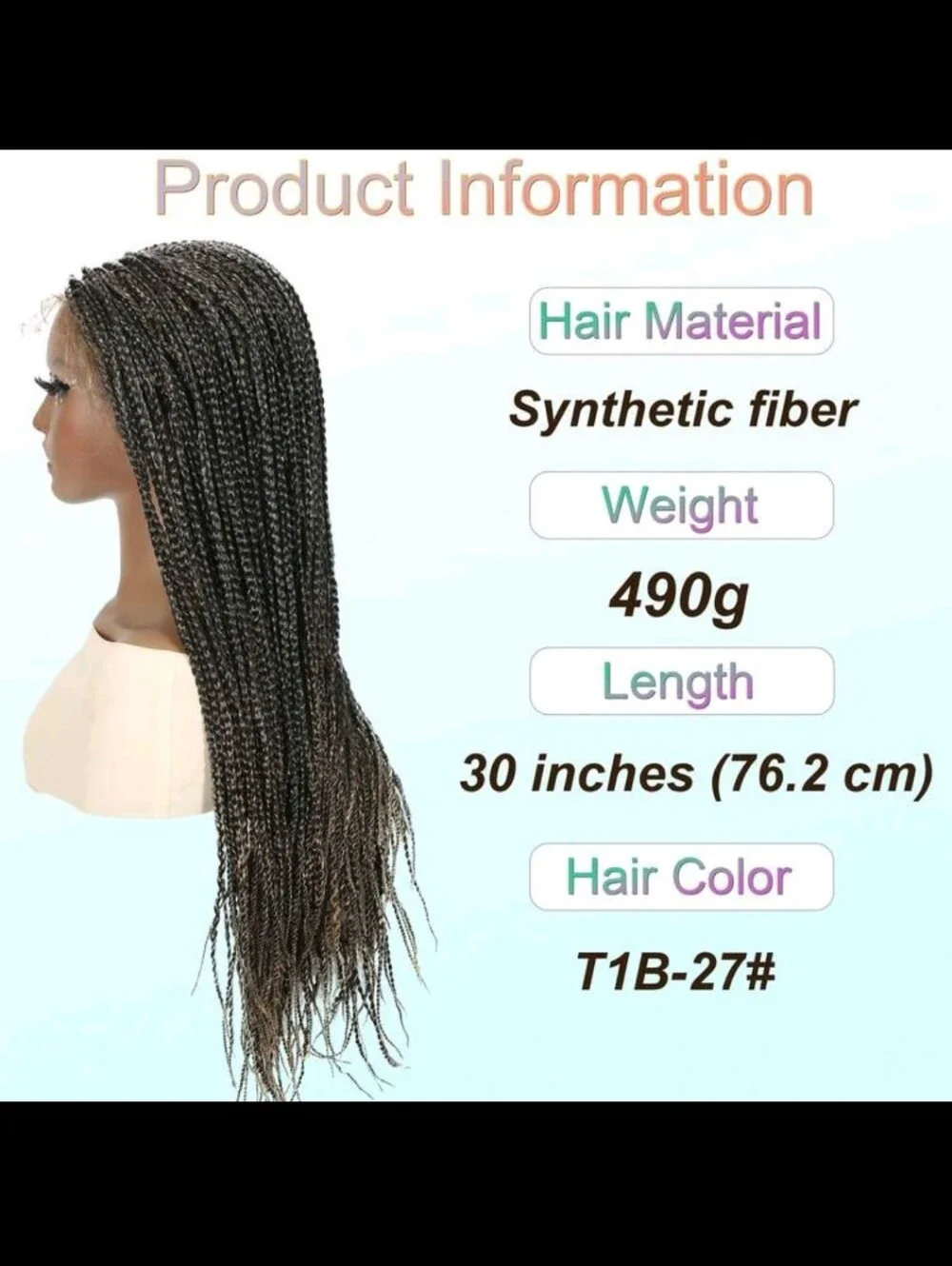 Long Braided Lace Front Wig - T1B/27 Dark Brown Blend